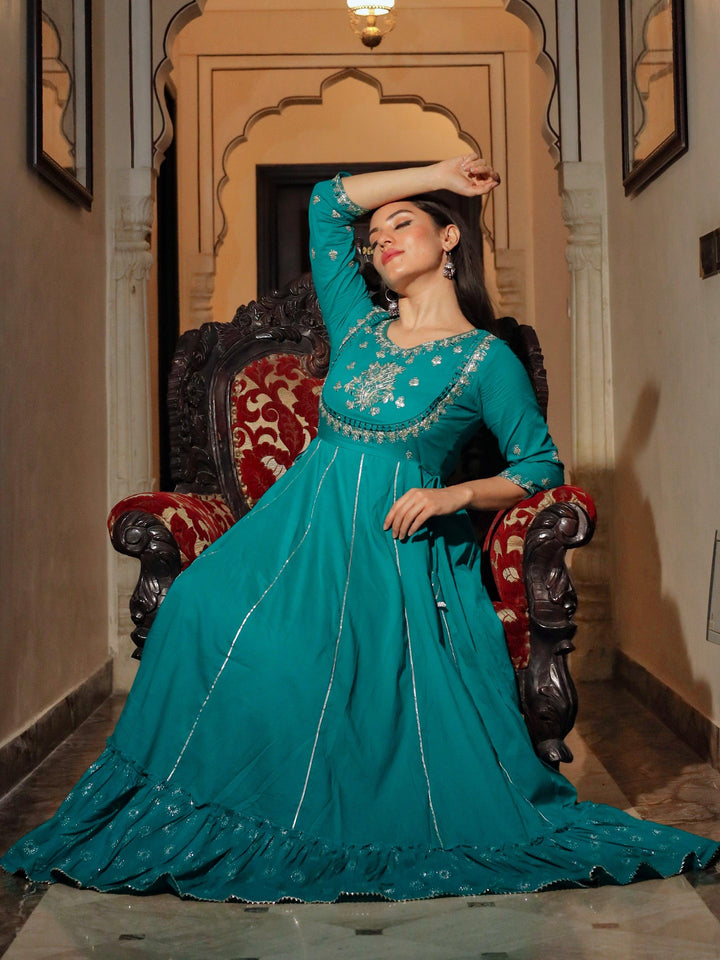 Green-Cotton-Gota-Patti-Anarkali-Kurta