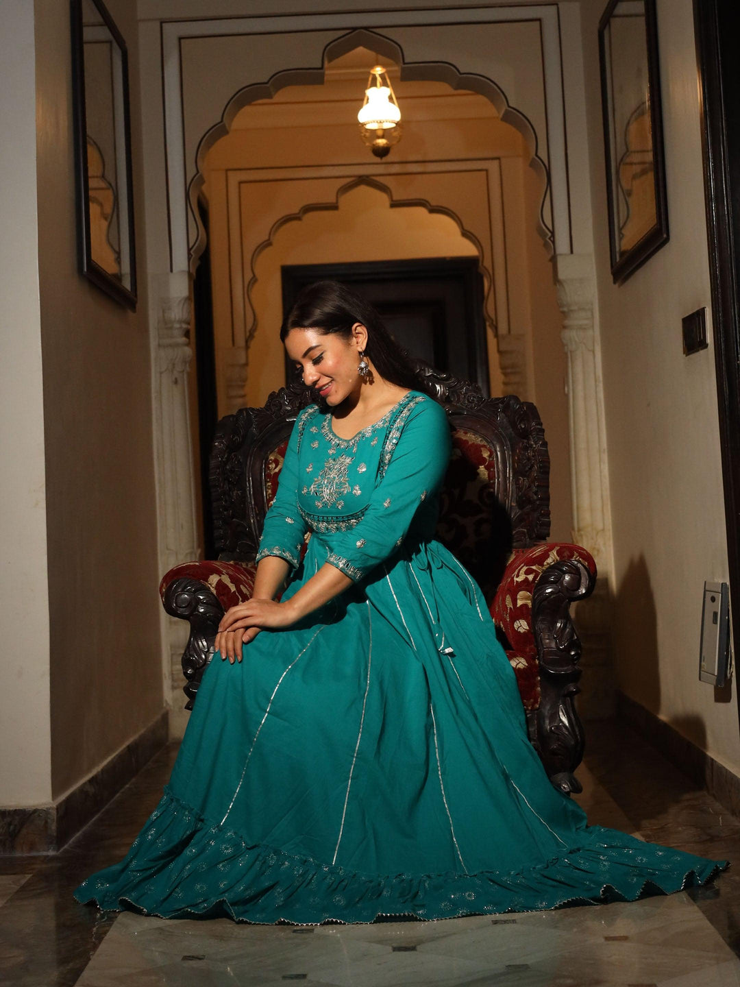 Green-Cotton-Gota-Patti-Anarkali-Kurta