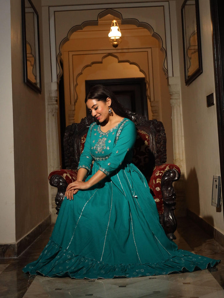 Green-Cotton-Gota-Patti-Anarkali-Kurta
