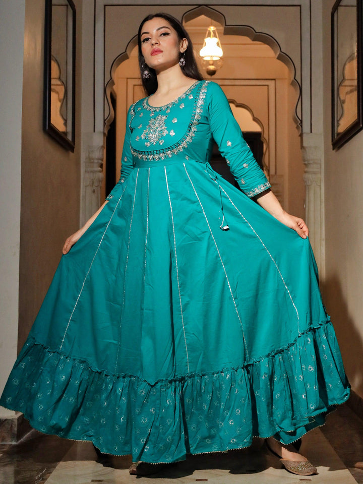 Green-Cotton-Gota-Patti-Anarkali-Kurta