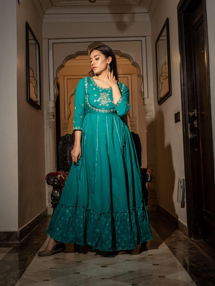 Green-Cotton-Gota-Patti-Anarkali-Kurta