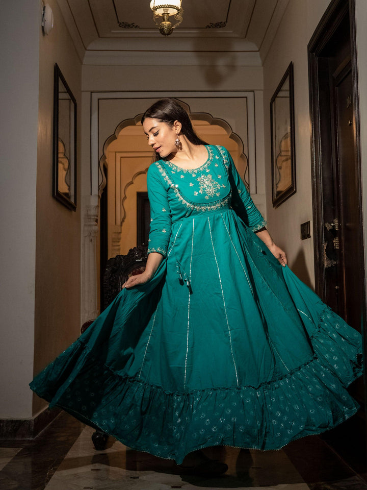 Green-Cotton-Gota-Patti-Anarkali-Kurta