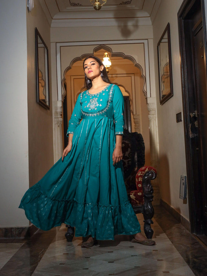 Green-Cotton-Gota-Patti-Anarkali-Kurta