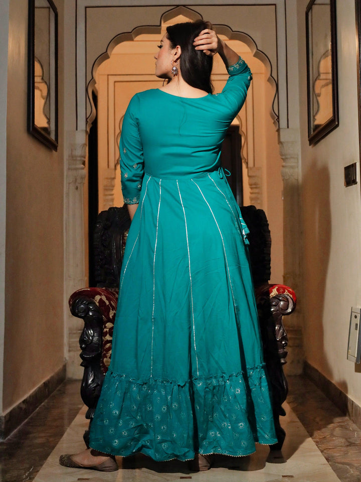 Green-Cotton-Gota-Patti-Anarkali-Kurta