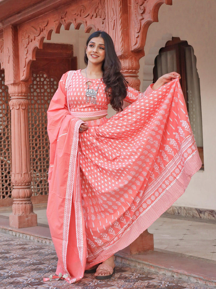 Pink-Cotton-Printed-Crop-Top-3-Piece-Lehenga-Set