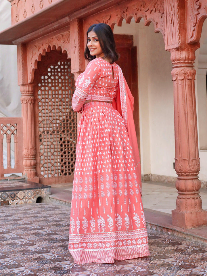 Pink-Cotton-Printed-Crop-Top-3-Piece-Lehenga-Set