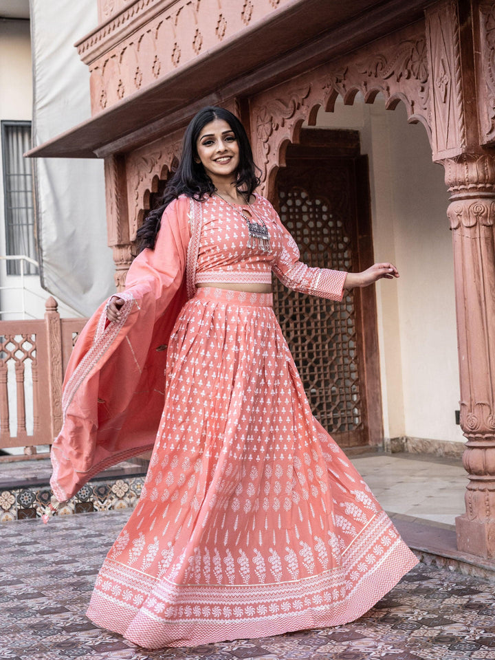 Pink-Cotton-Printed-Crop-Top-3-Piece-Lehenga-Set