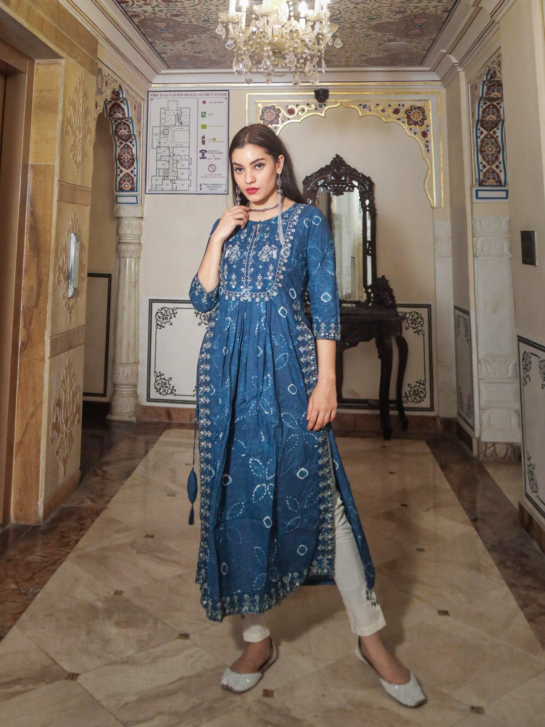 Blue-Cotton-Nyra-Cut-Zari-Work-Kurta-Pant-Set