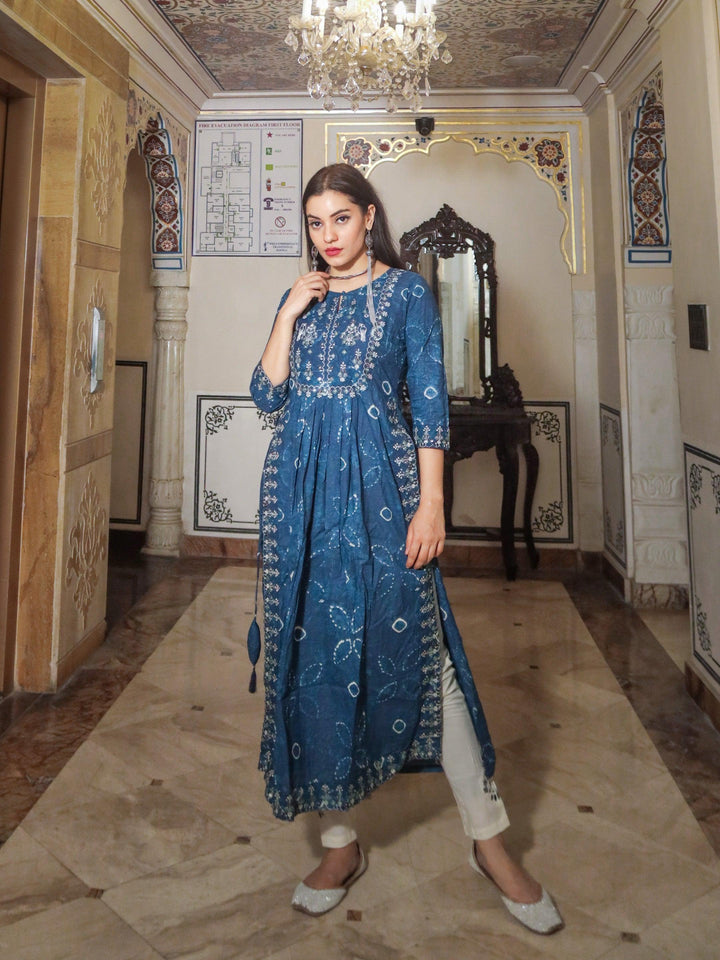 Blue-Cotton-Nyra-Cut-Zari-Work-Kurta-Pant-Set