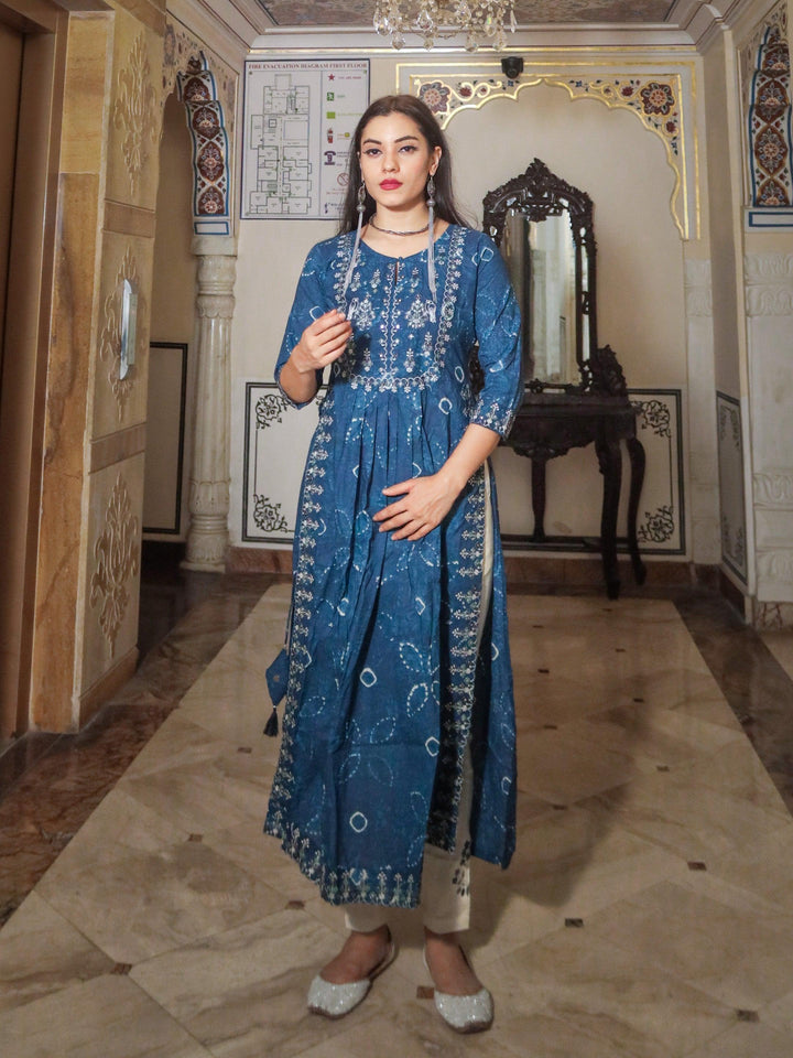 Blue-Cotton-Nyra-Cut-Zari-Work-Kurta-Pant-Set