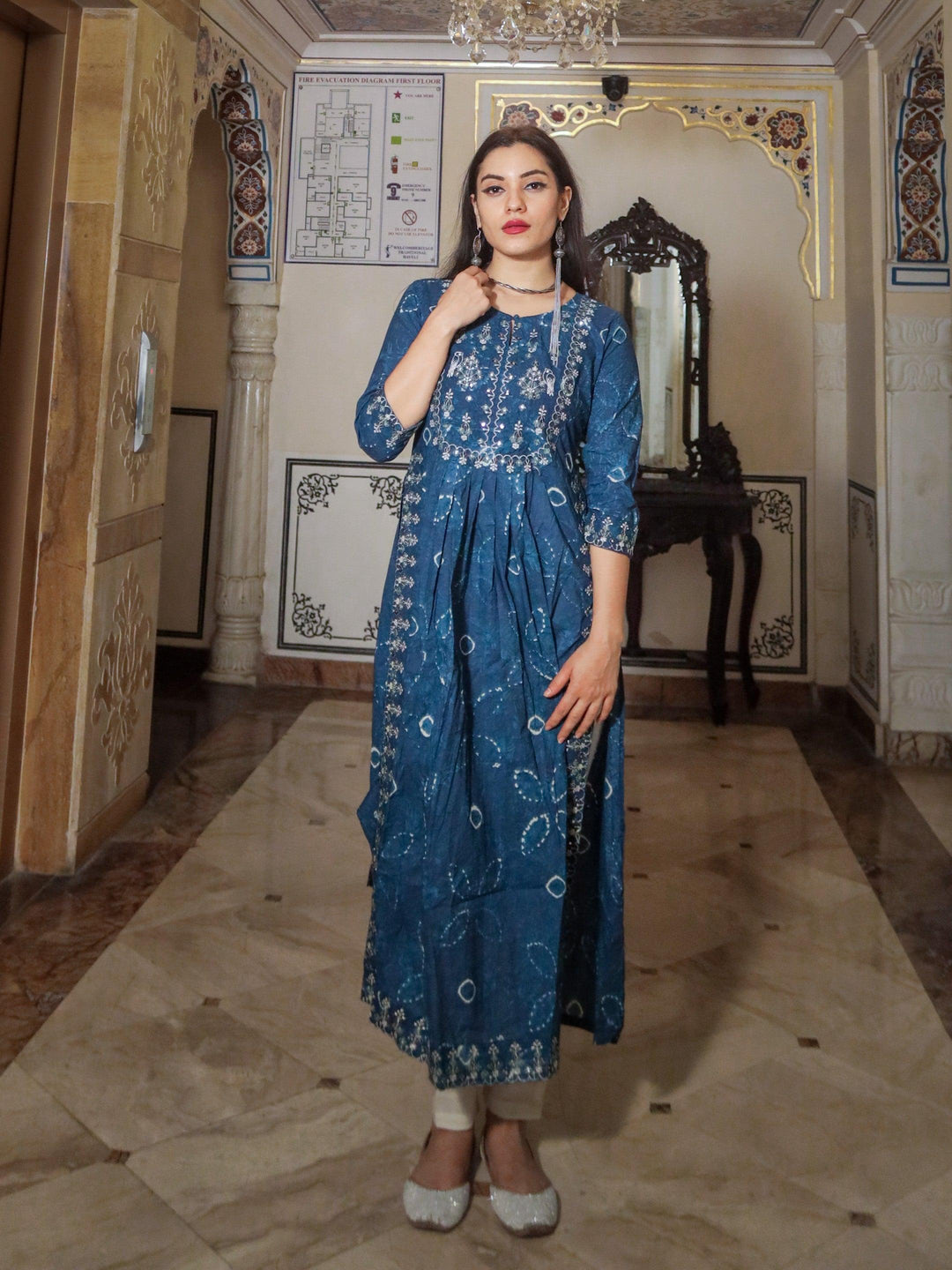 Blue-Cotton-Nyra-Cut-Zari-Work-Kurta-Pant-Set
