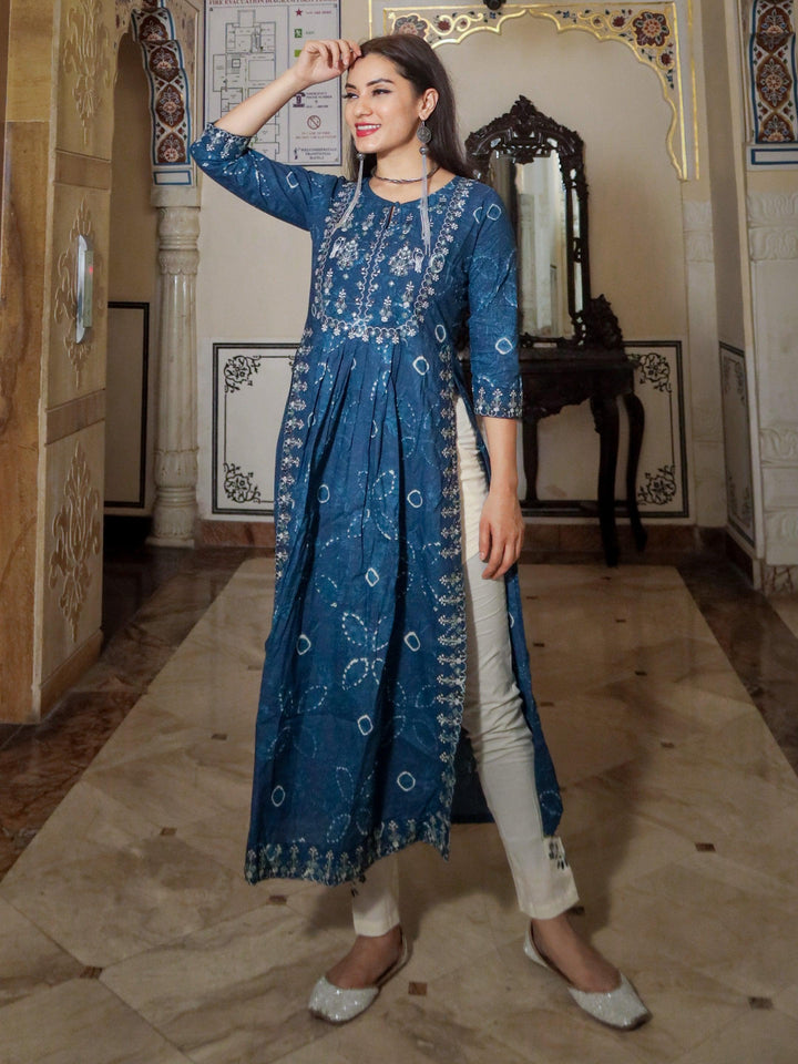 Blue-Cotton-Nyra-Cut-Zari-Work-Kurta-Pant-Set