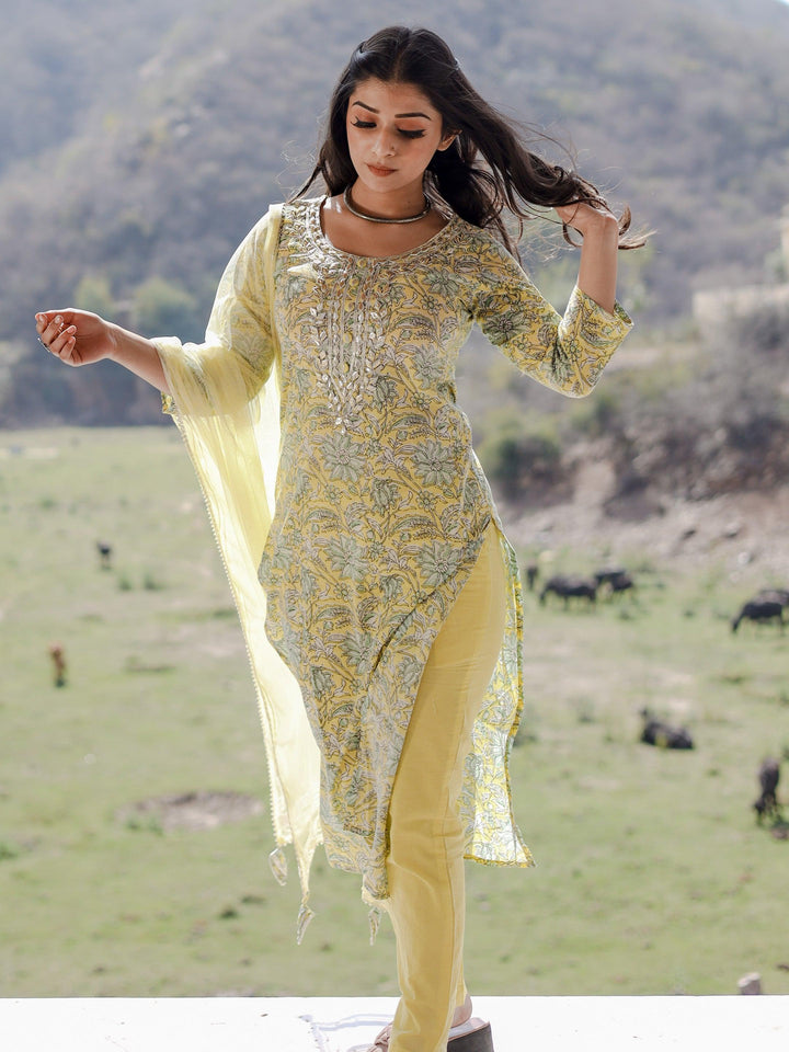 Yellow-Cotton-Straight-3-Piece-Kurta-Set