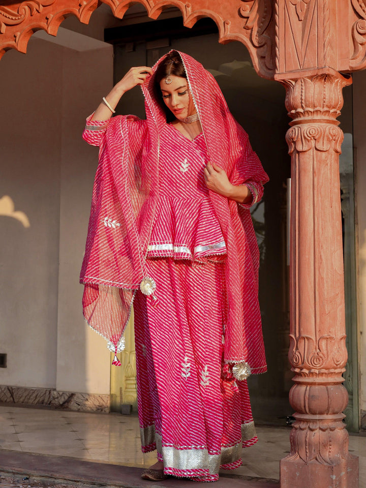 Pink-Cotton-Lehriya-3-Piece-Lehenga-Set