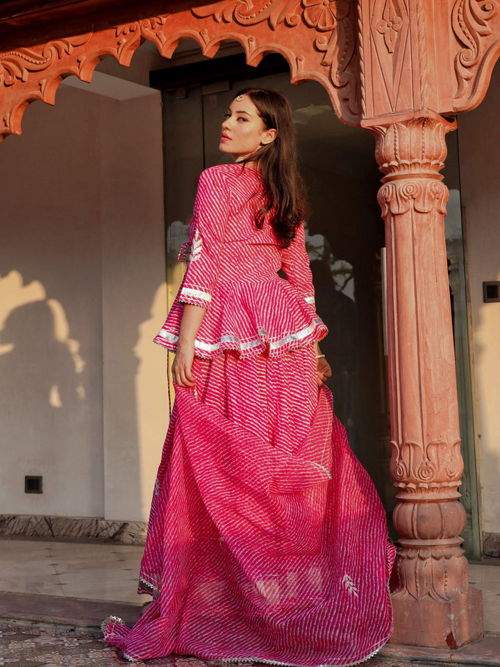 Pink-Cotton-Lehriya-3-Piece-Lehenga-Set