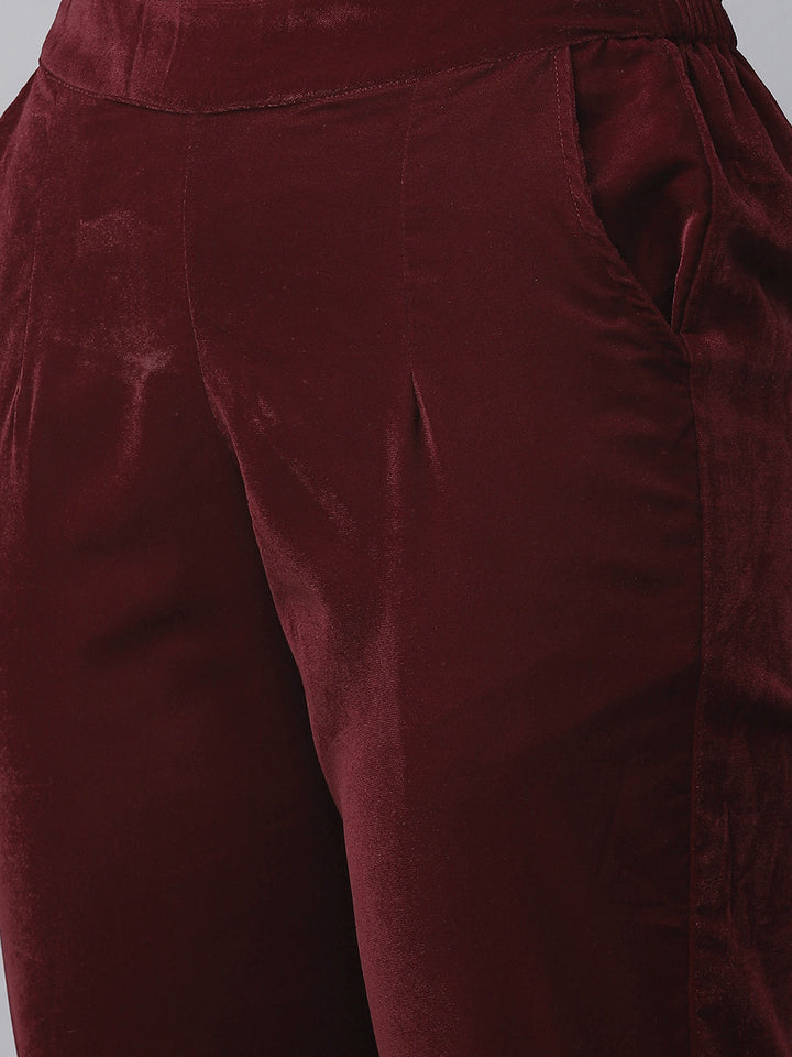 Maroon-Velvet-Hand-Work-3-Piece-Kurta-Set