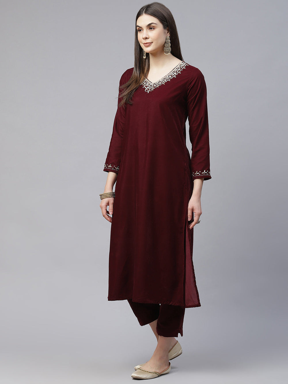 Maroon-Velvet-Hand-Work-3-Piece-Kurta-Set