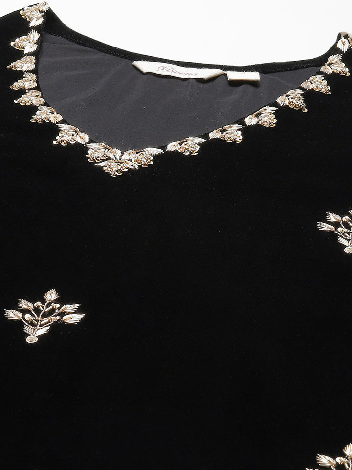 Black-Velvet-Hand-Work-3-Piece-Kurta-Set