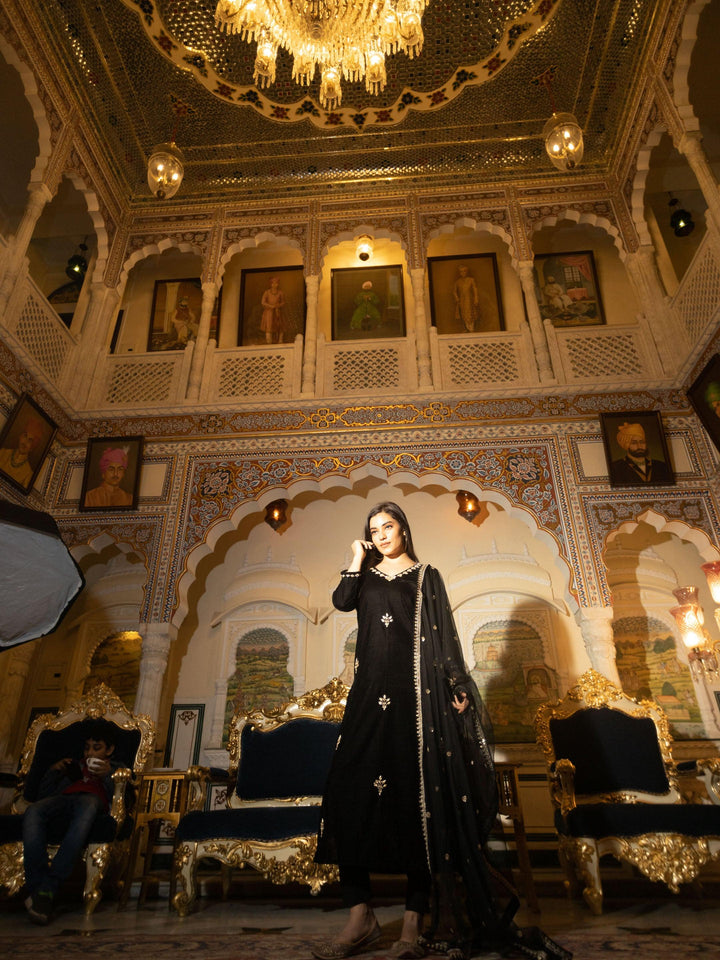 Black-Velvet-Hand-Work-3-Piece-Kurta-Set