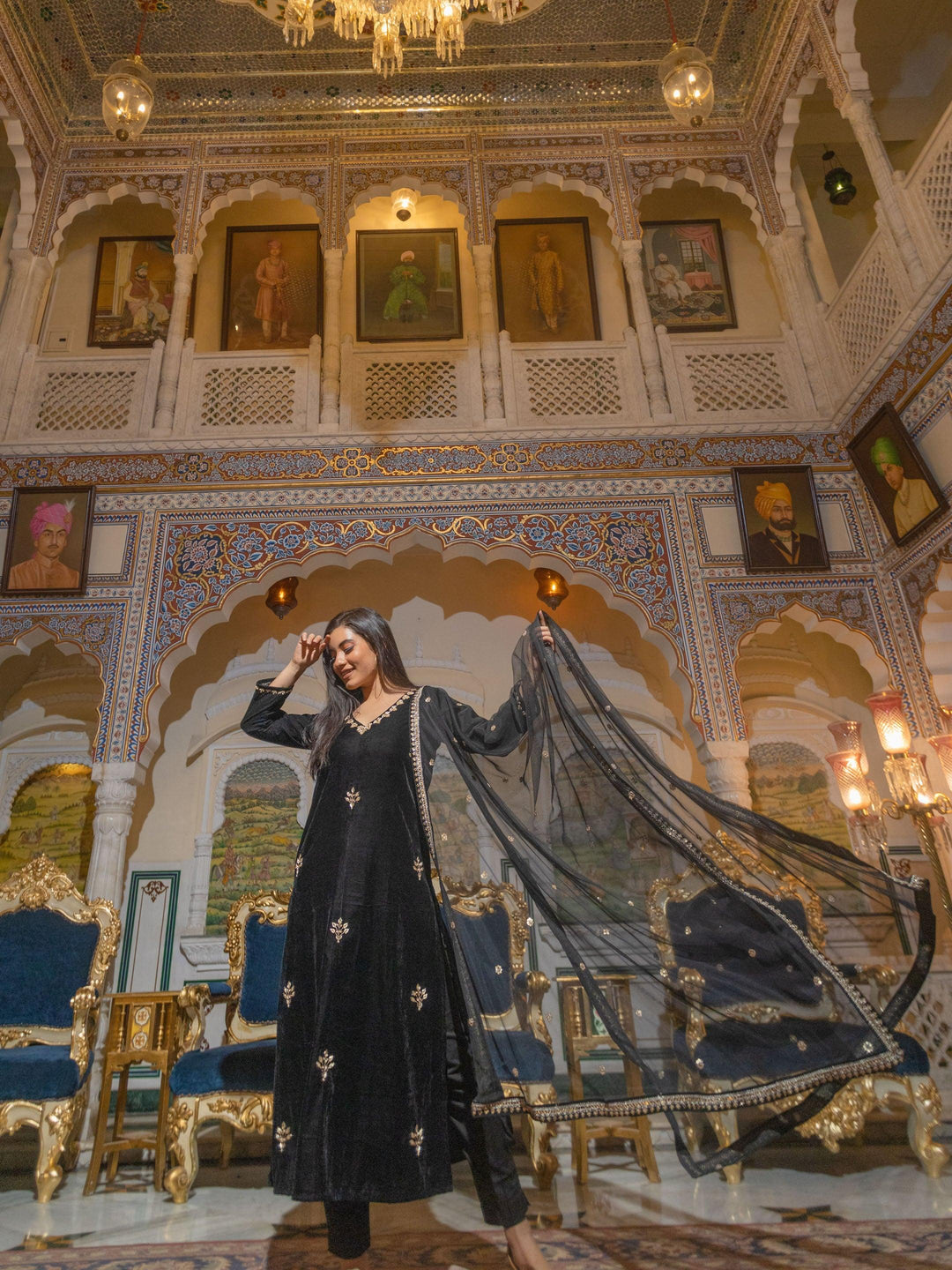 Black-Velvet-Hand-Work-3-Piece-Kurta-Set