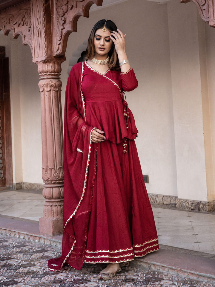 Maroon-Rayon-Gota-Hand-Work-Lehenga-Set