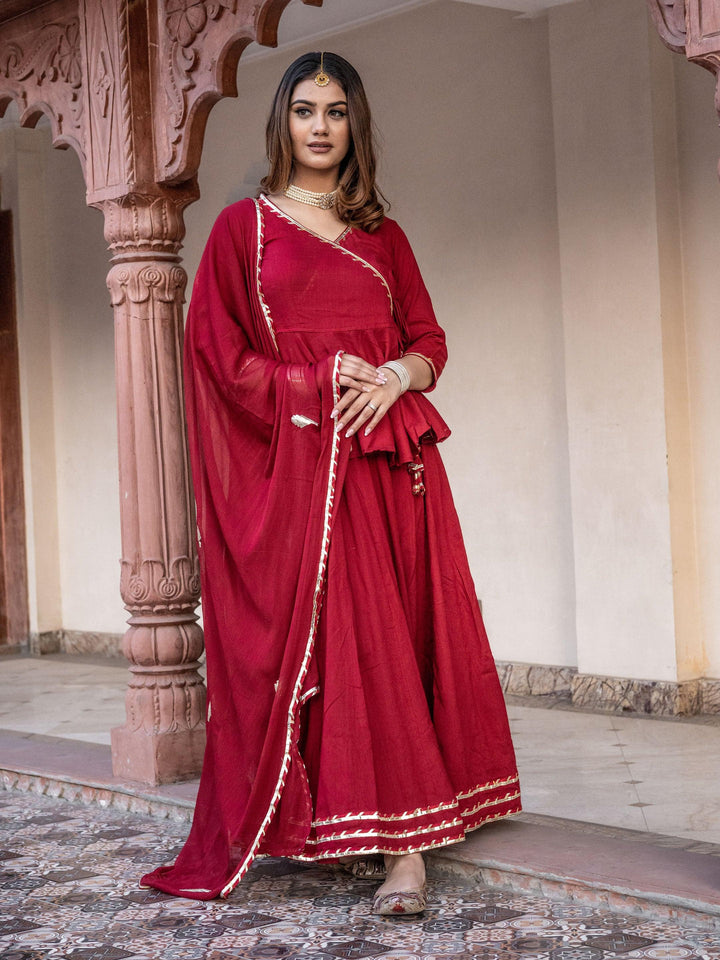 Maroon-Rayon-Gota-Hand-Work-Lehenga-Set