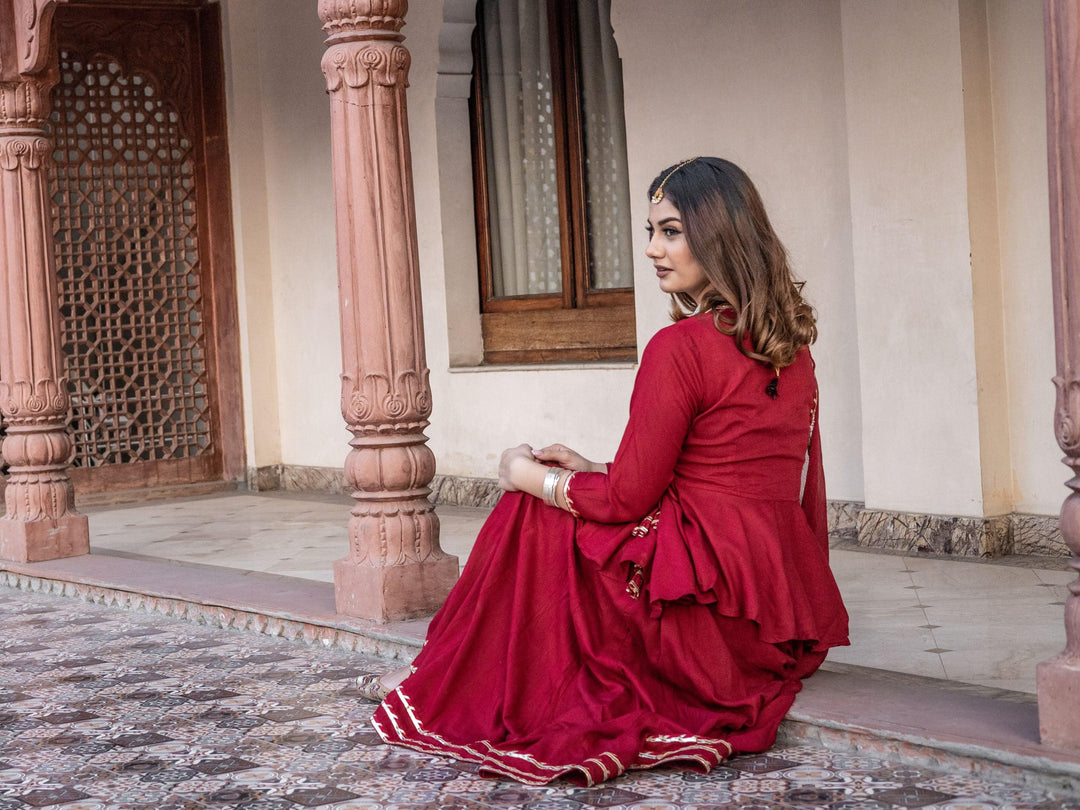 Maroon-Rayon-Gota-Hand-Work-Lehenga-Set