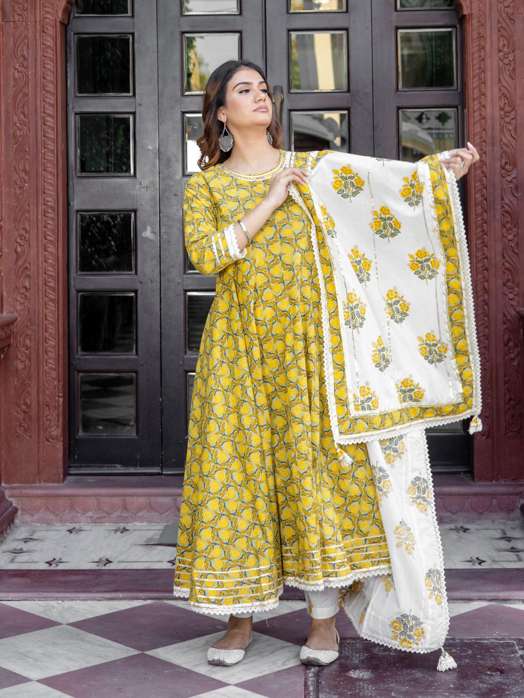 Mustard-Cotton-3-Piece-Anarkali-Set