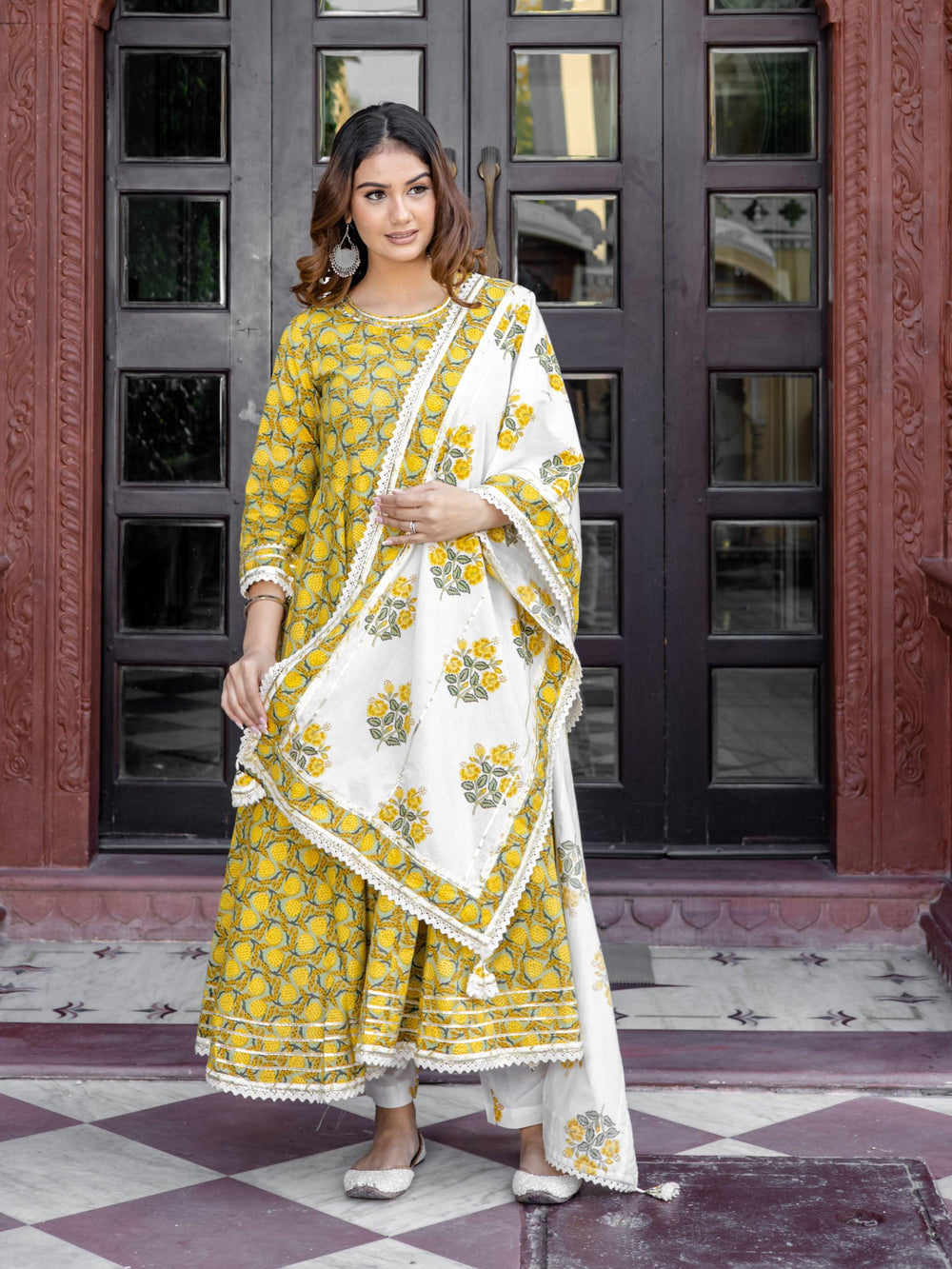 Mustard-Cotton-3-Piece-Anarkali-Set