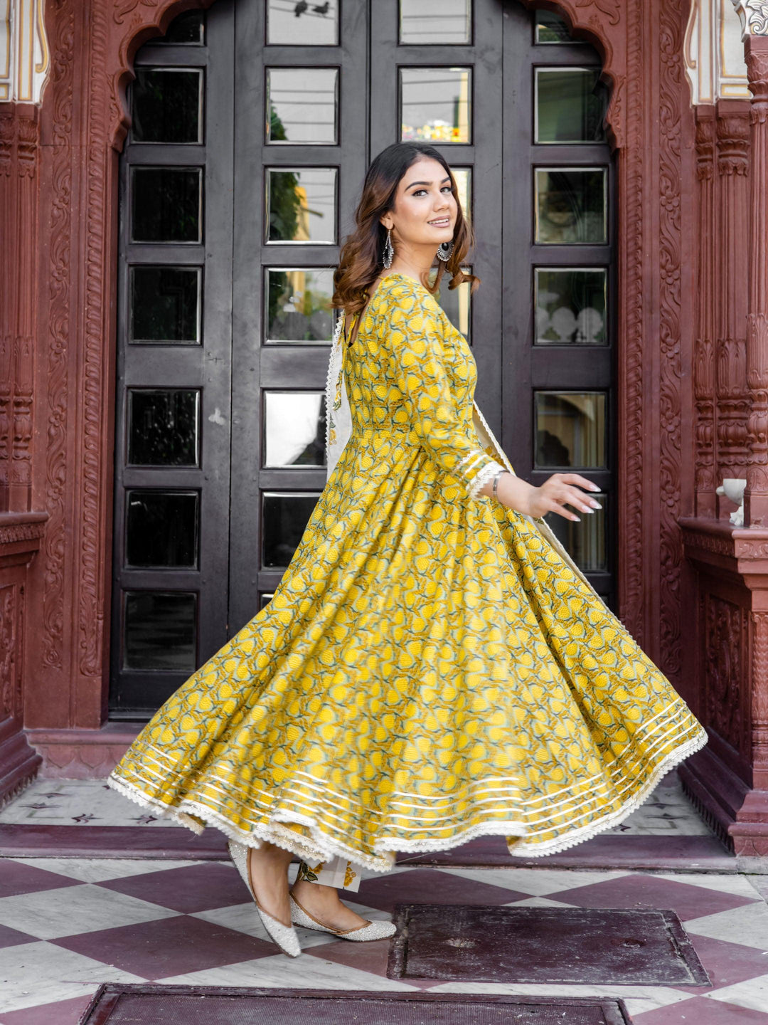 Mustard-Cotton-3-Piece-Anarkali-Set
