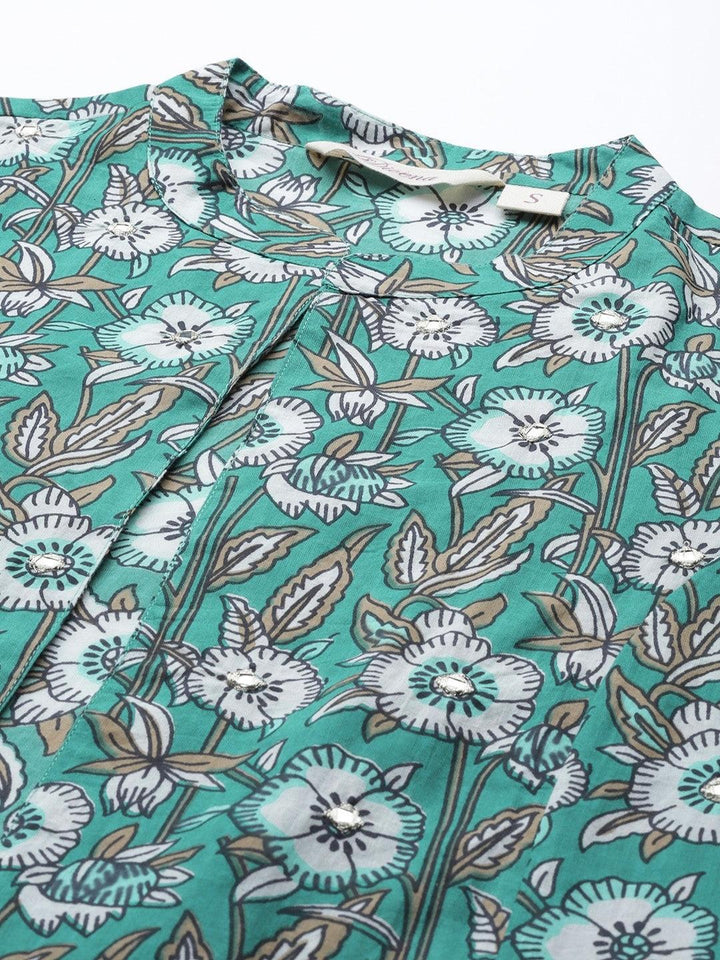 Green-Cotton-Floral-Printed-3-Piece-Kurta-Set-With-Jacket