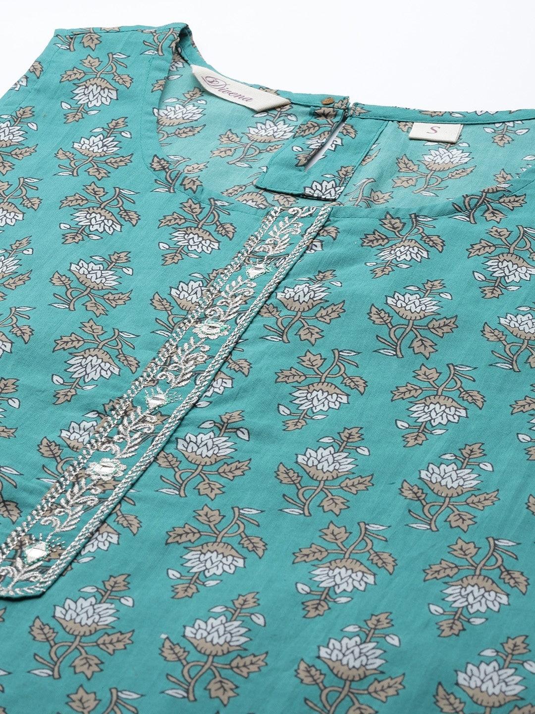Green-Cotton-Floral-Printed-3-Piece-Kurta-Set-With-Jacket