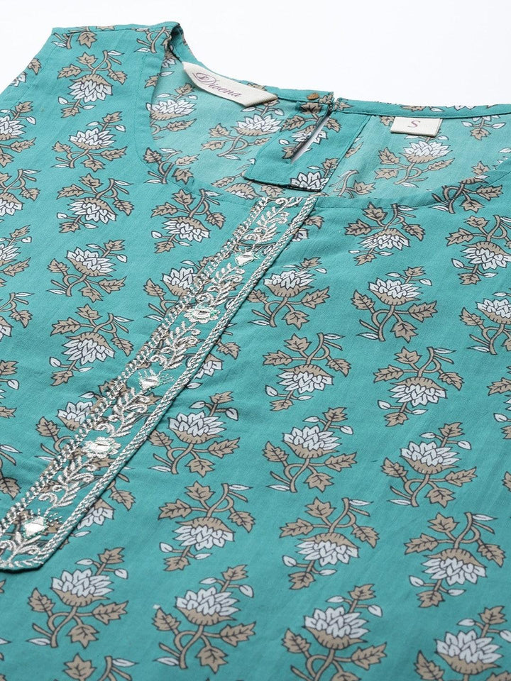 Green-Cotton-Floral-Printed-3-Piece-Kurta-Set-With-Jacket