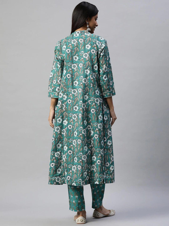 Green-Cotton-Floral-Printed-3-Piece-Kurta-Set-With-Jacket