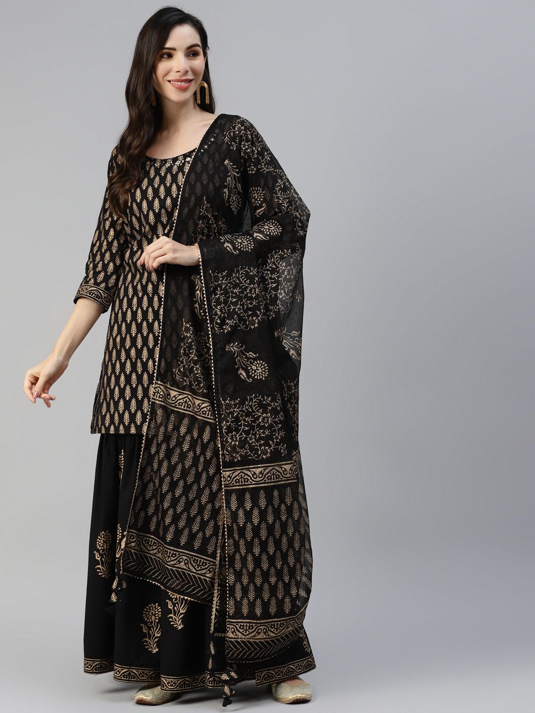 Black-Cotton-3-Piece-Sharara-Set