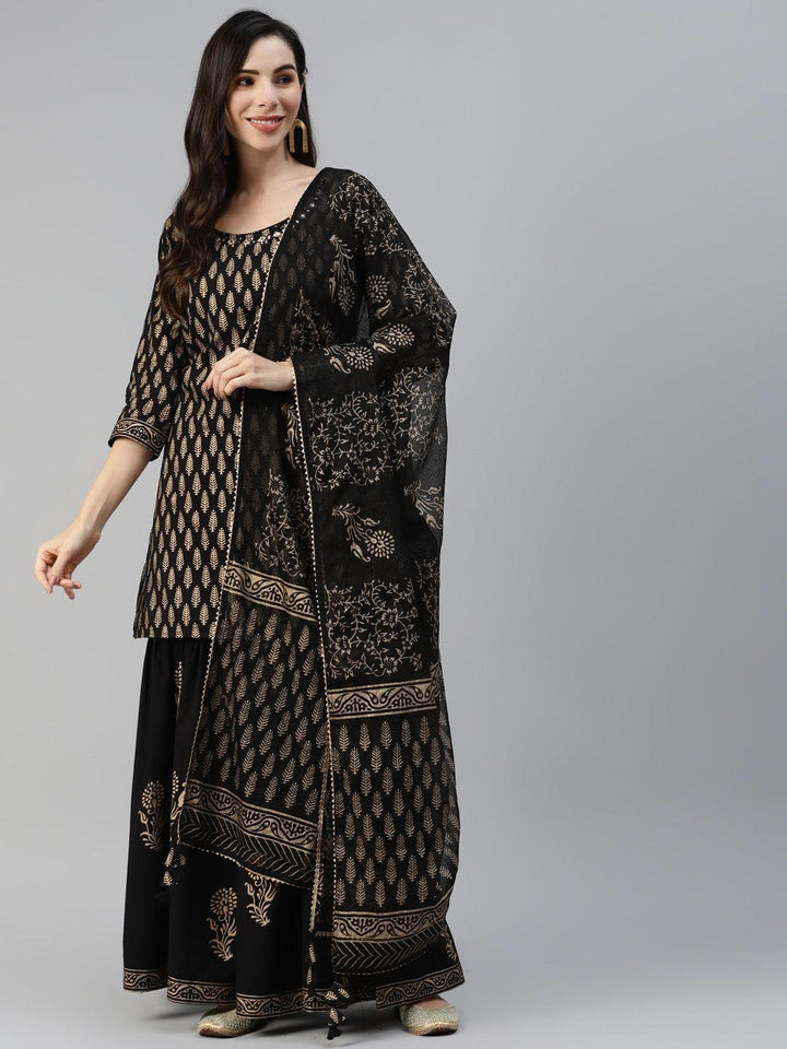 Black-Cotton-3-Piece-Sharara-Set