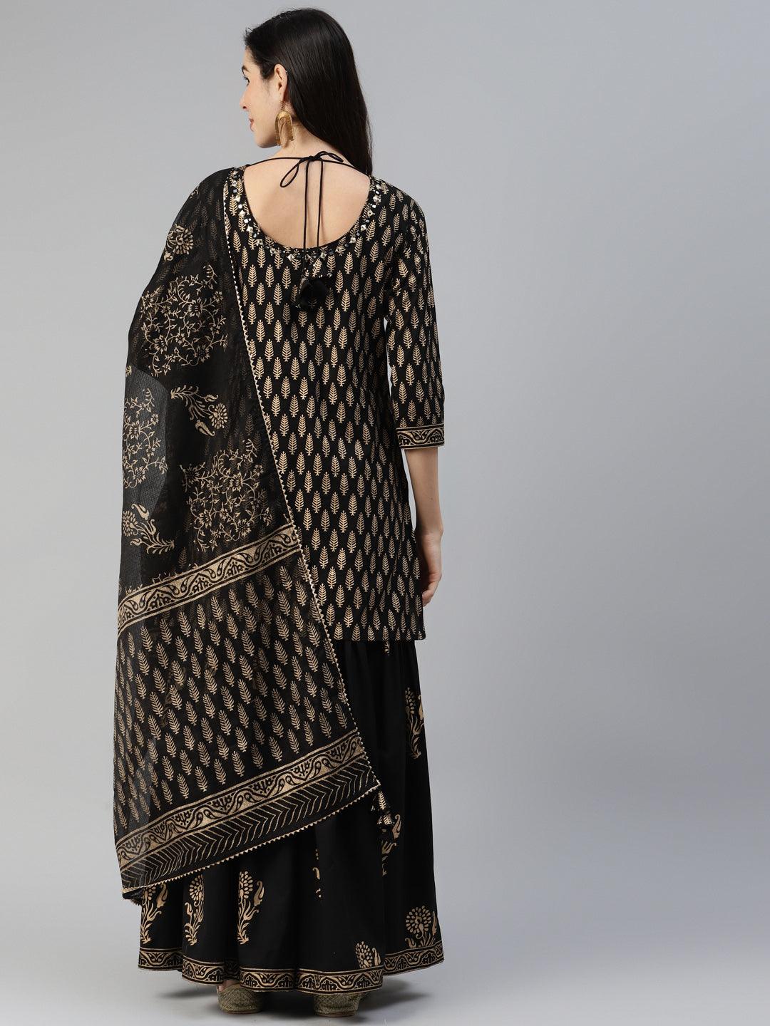 Black-Cotton-3-Piece-Sharara-Set