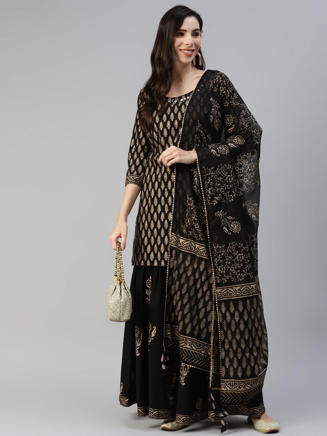 Black-Cotton-3-Piece-Sharara-Set