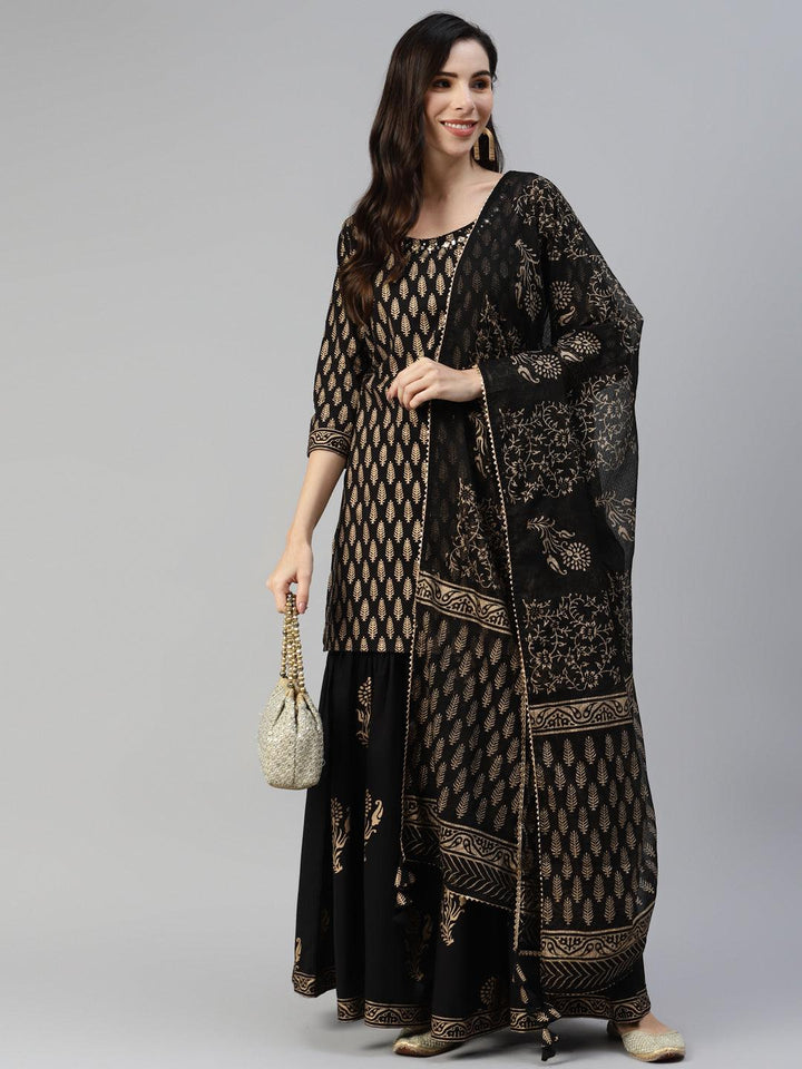 Black-Cotton-3-Piece-Sharara-Set