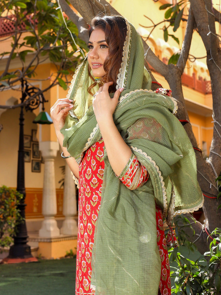 Red-Cotton-Dabu-Printed-Sharara-Set-With-Kota-Doria-Dupatta