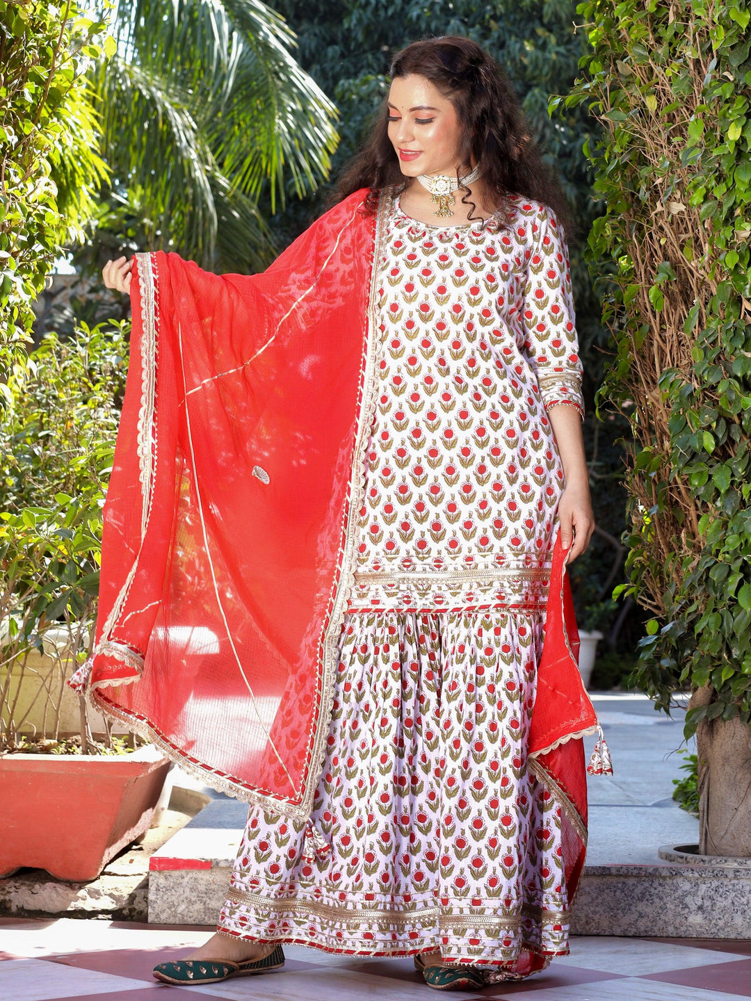 Red-&-White-Cotton-Zardozi-Sharara-Set-With-Red-Dupatta