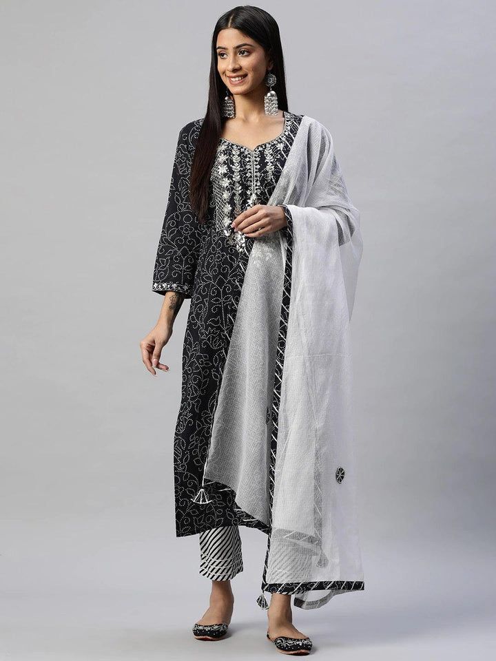 Black-&-White-cotton-3-Piece-Kurta-Set