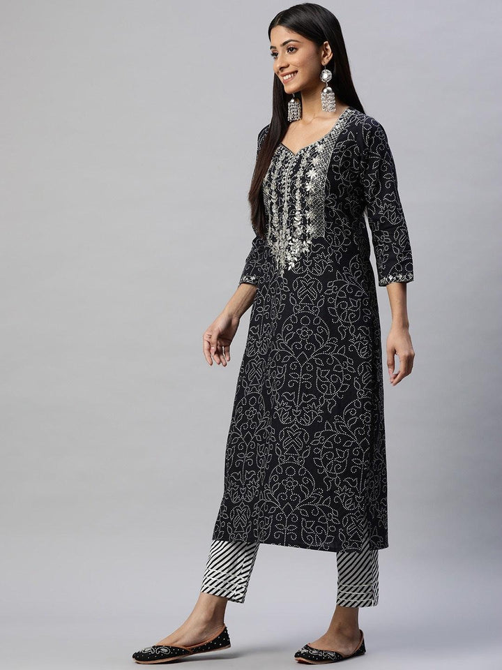 Black-&-White-cotton-3-Piece-Kurta-Set