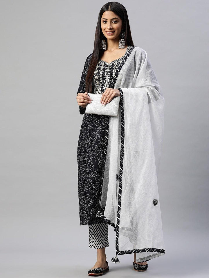 Black-&-White-cotton-3-Piece-Kurta-Set