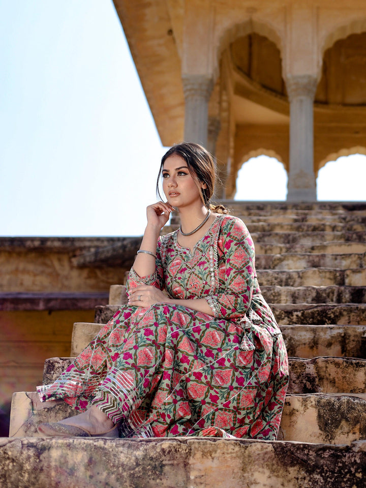 Green-Cotton-Floral-Printed-2-Piece-Anarkali-Set