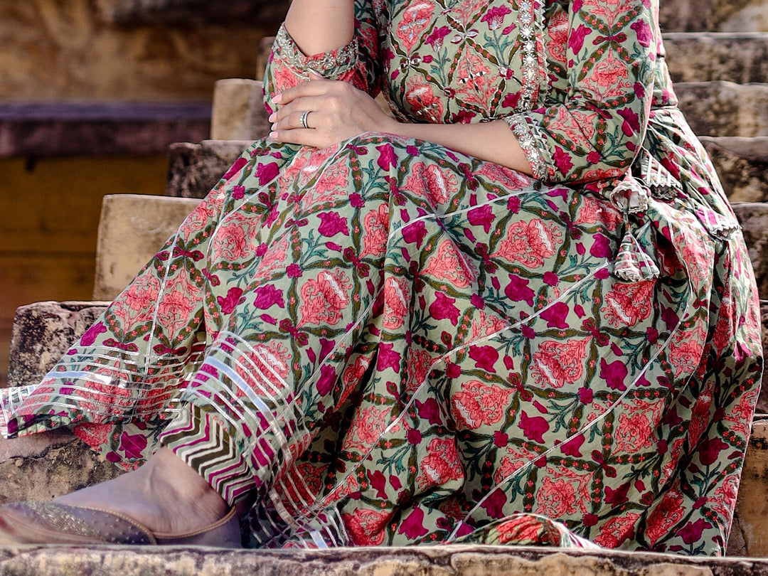 Green-Cotton-Floral-Printed-2-Piece-Anarkali-Set