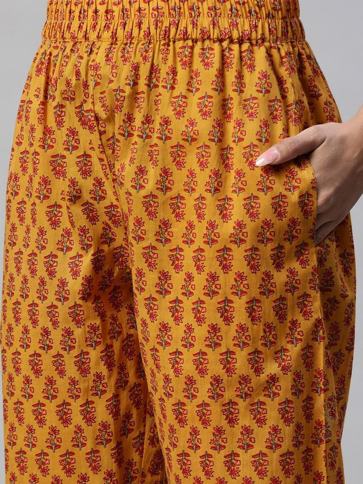 Mustard-Cotton-Floral-Printed-2-Piece-Kurta