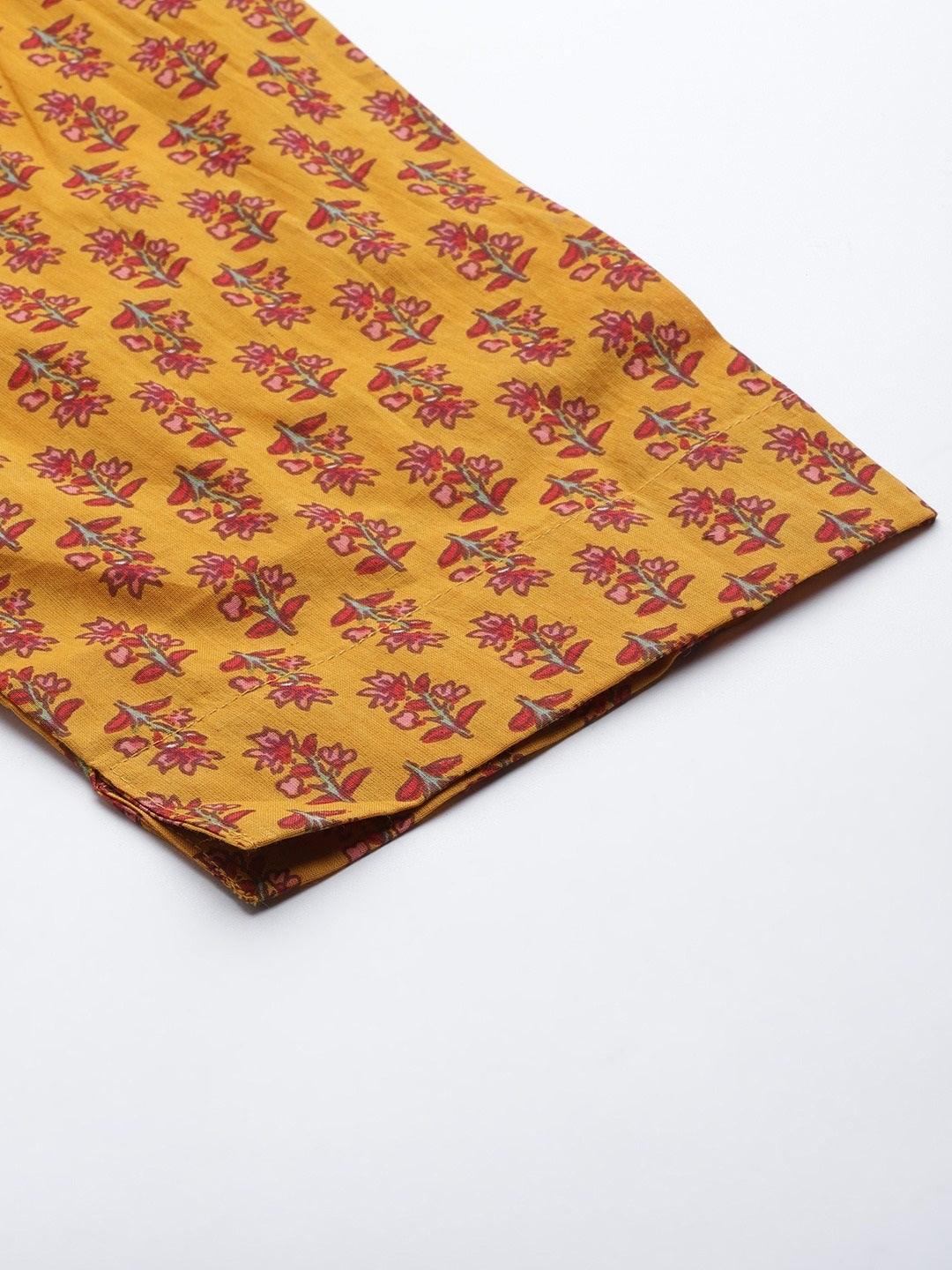 Mustard-Cotton-Floral-Printed-2-Piece-Kurta