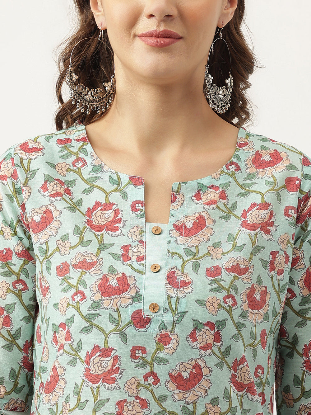 Green-Chanderi-Floral-Printed-2-Piece-Kurta-Set