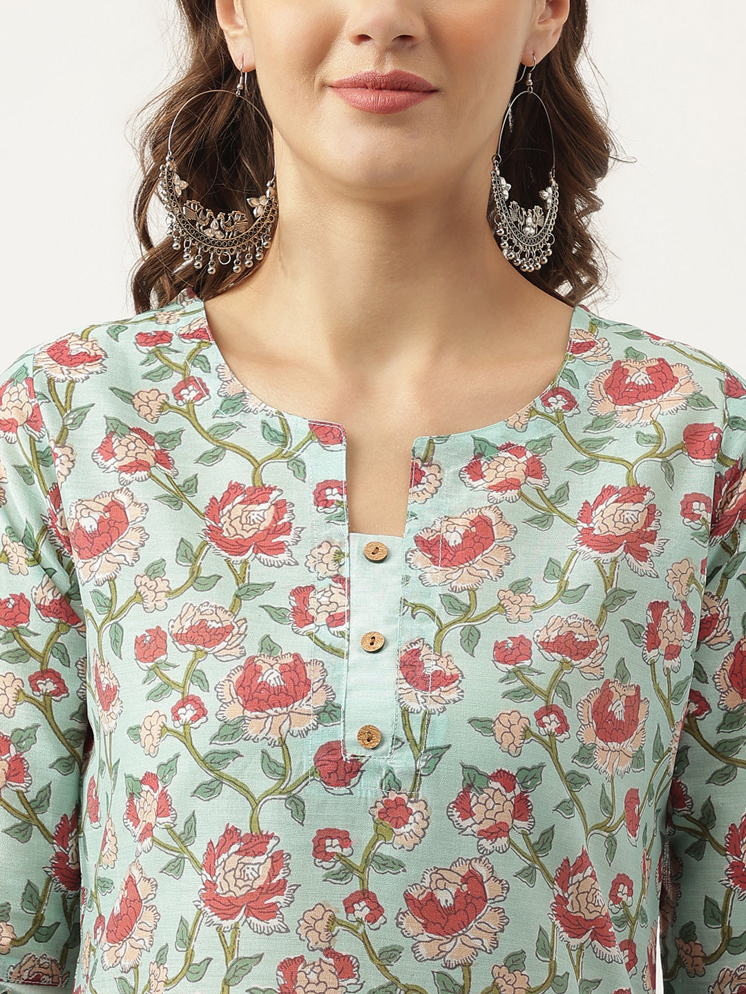 Green-Chanderi-Floral-Printed-2-Piece-Kurta-Set
